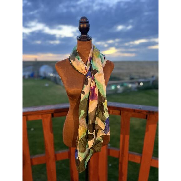 Yala | Vtg 100% Silk Scarf | Abstract Floral | Approx 29 X 64 - Picture 3 of 5